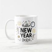 Hello New Year Cute Hand-Drawn Fireworks Mug Kaffeetasse (Links)