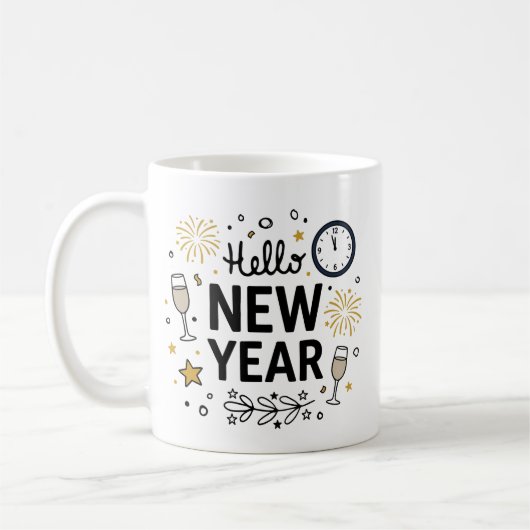 Hello New Year Cute Hand-Drawn Fireworks Mug Kaffeetasse (Links)