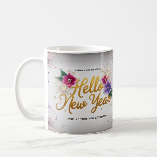 Hello New Year Floral Fireworks Classic Mug Kaffeetasse (Links)