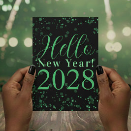 Hello New Year! Happy New Year Green Black Sparkle Feiertagskarte