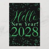 Hello New Year! New Year's Eve Green Black Sparkle Einladung (Vorderseite)