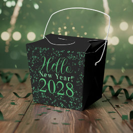 Hello New Year! New Year's Eve Green Black Sparkle Geschenkschachtel