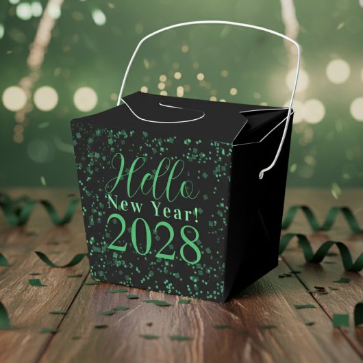 Hello New Year! New Year's Eve Green Black Sparkle Geschenkschachtel