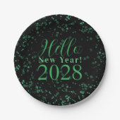 Hello New Year! New Year's Eve Green Black Sparkle Pappteller (Vorderseite)