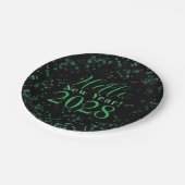 Hello New Year! New Year's Eve Green Black Sparkle Pappteller (Schrägansicht)
