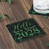 Hello New Year! New Year's Eve Green Black Sparkle Rechteckiger Pappuntersetzer
