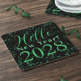 Hello New Year! New Year's Eve Green Black Sparkle Rechteckiger Pappuntersetzer