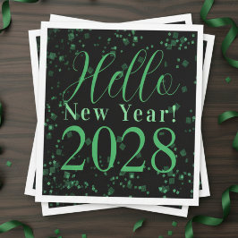 Hello New Year! New Year's Eve Green Black Sparkle Serviette