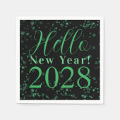Hello New Year! New Year's Eve Green Black Sparkle Serviette (Vorderseite)