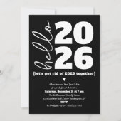 Hello New Year Schwarz-weiß Modern Custom Add Year Einladung (Vorderseite)