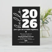 Hello New Year Schwarz-weiß Modern Custom Add Year Einladung (Stehend Vorderseite)
