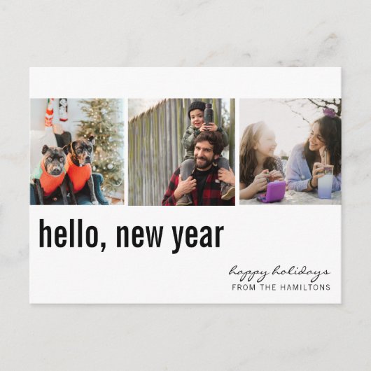 Hello New Year Simple Typografy Three Foto Postkarte (Vorderseite)