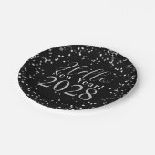 Hello New Year's Eve Party Black Silver Sparkle Pappteller (Schrägansicht)