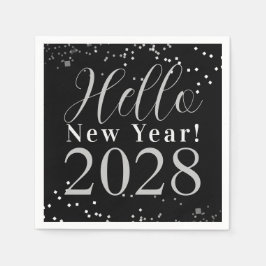Hello New Year's Eve Party Black Silver Sparkle Serviette
