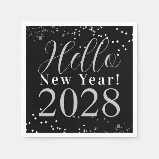 Hello New Year's Eve Party Black Silver Sparkle Serviette (Vorderseite)