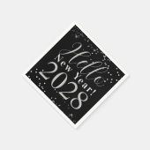 Hello New Year's Eve Party Black Silver Sparkle Serviette (Ecke)