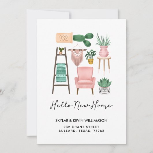 Hello New Zuhause | Pflanze und Möbel Ankündigung (Vorderseite)