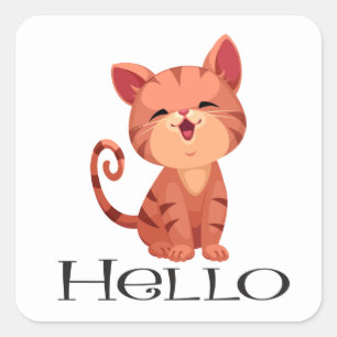 Hello Niedlich Kitten Cat Orange Tabby Kitty Liebe Quadratischer Aufkleber