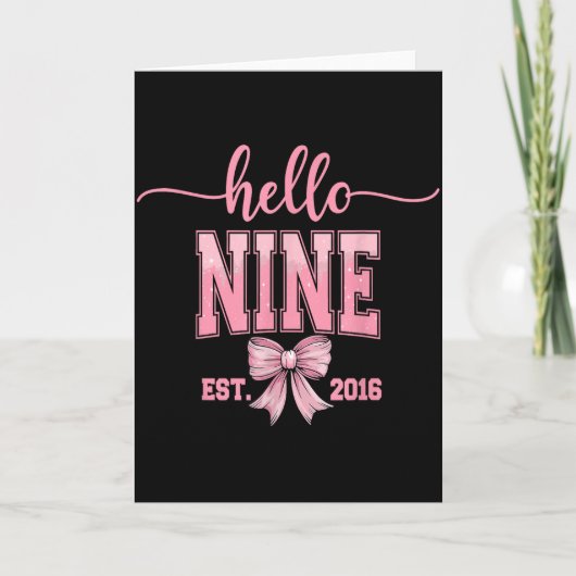 Hello Nine Est 2016 Cute Coquette Bow 9th Birthday Karte (Vorderseite)