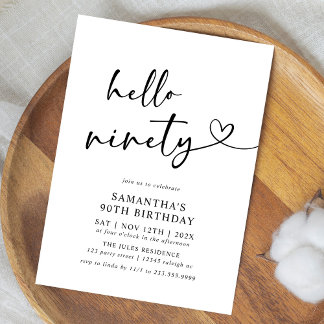 Hello Ninety Black and White 90th Birthday Party Einladung