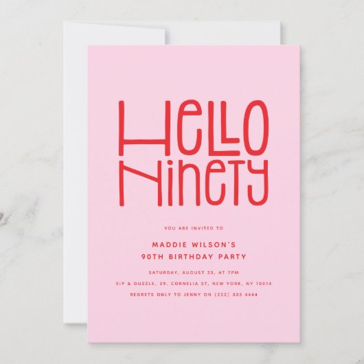 HELLO NINETY Moderne 90. Geburtstag Einladung (Vorderseite)