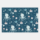 Hello Ocean Octopus and Fish Nautical Blue Kid Geschenkpapier Set (Vorderseite)
