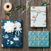 Hello Ocean Octopus and Fish Nautical Blue Kid Geschenkpapier Set
