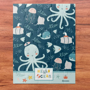 Hello Ocean Octopus and Fish Nautical Blue Kid Puzzle