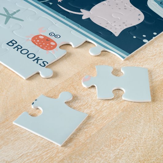 Hello Ocean Octopus and Fish Nautical Blue Kid Puzzle (Seite)