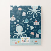 Hello Ocean Octopus and Fish Nautical Blue Kid Puzzle (Vertikal)
