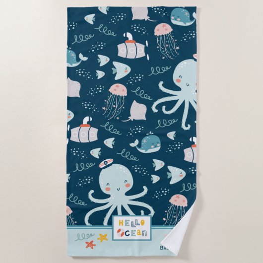 Hello Ocean Octopus and Fish Nautical Blue Kid Strandtuch (Vorderseite)