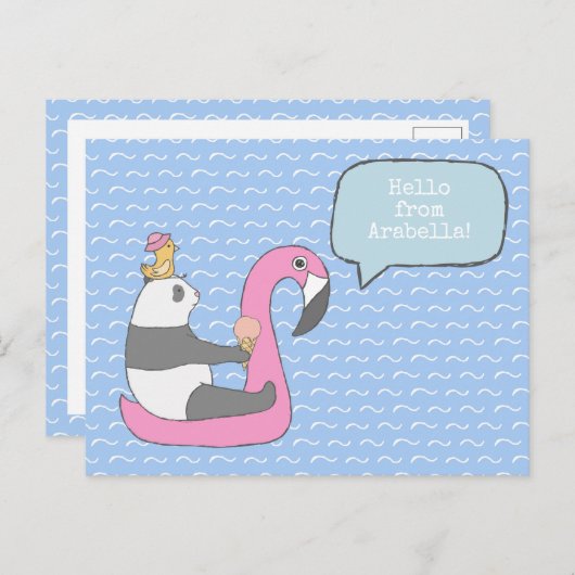 Hello Panda Flamingo Float Ice Creme Niedlich Postkarte (Vorne/Hinten)