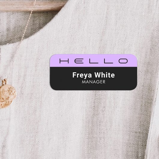 Hello Pastel Lila Black Namensschild