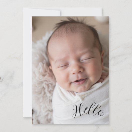 “Hello” Personalized Photo Birth Announcement Card (Vorderseite)