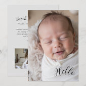 “Hello” Personalized Photo Birth Announcement Card (Vorne/Hinten)