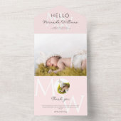 Hello Pink Monogram Foto Geburtserklärung All In One Einladung (Innen Boden)