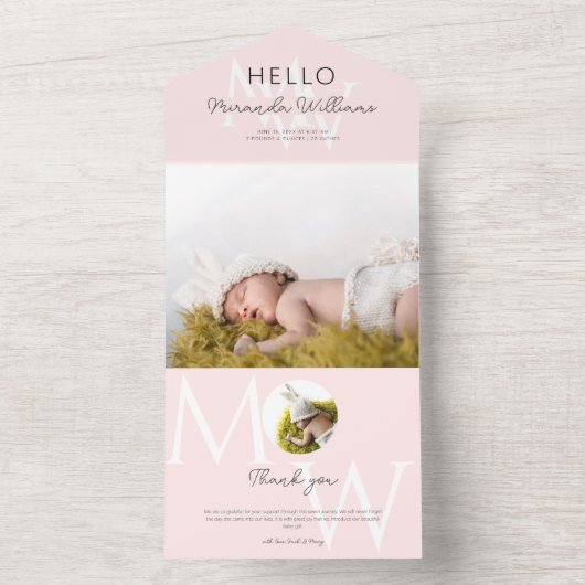 Hello Pink Monogram Foto Geburtserklärung All In One Einladung (Innen Boden)