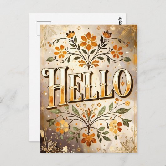 Hello, pretty floral design, postkarte (Vorne/Hinten)