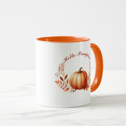 Hello Pumpkin Autumn Anpasster Text Tasse (VorderseiteRechts)