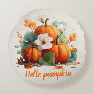 Hello Pumpkin Autumn Floral Design Rundes Kissen
