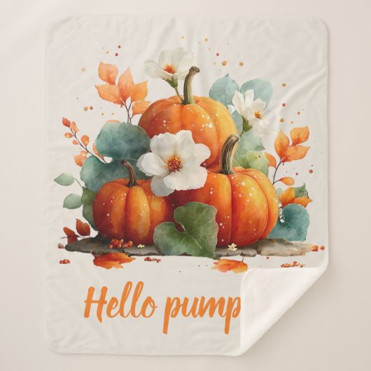 Hello Pumpkin Autumn Floral Design Sherpadecke (Vorderseite)