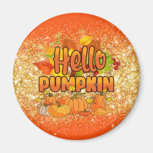 Hello Pumpkin Autumn Text und Farbe anpassen Magnet