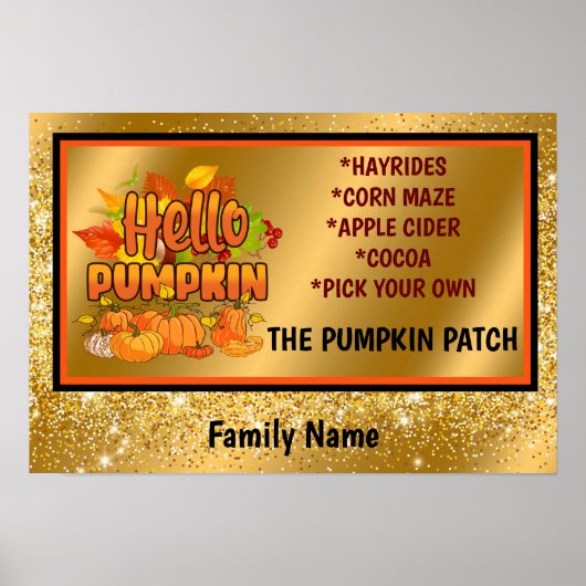 Hello Pumpkin Autumn Text und Farbe anpassen Poster (Vorne)