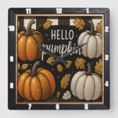 Hello Pumpkin Black Kariert Quadratische Wanduhr (Vorderseite)