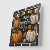 Hello Pumpkin Black Kariert Quadratische Wanduhr (Winkel)