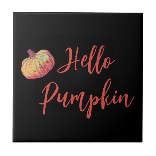 Hello Pumpkin Black Orange Fall Fliese (Vorderseite)