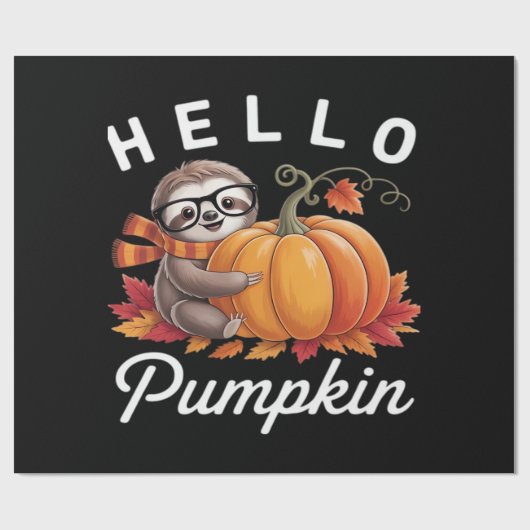 Hello Pumpkin - Cute Fall Sloth Autumn Leaves Foli Geschenkpapier (Flach)