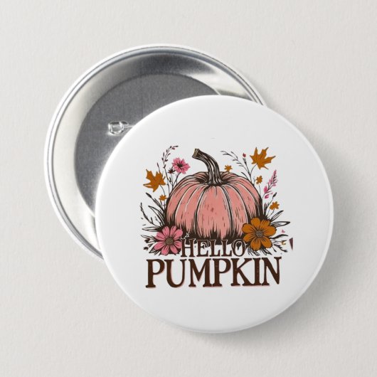 Hello Pumpkin Fall Floral Design 🎃 🍂 Button (Vorne & Hinten)