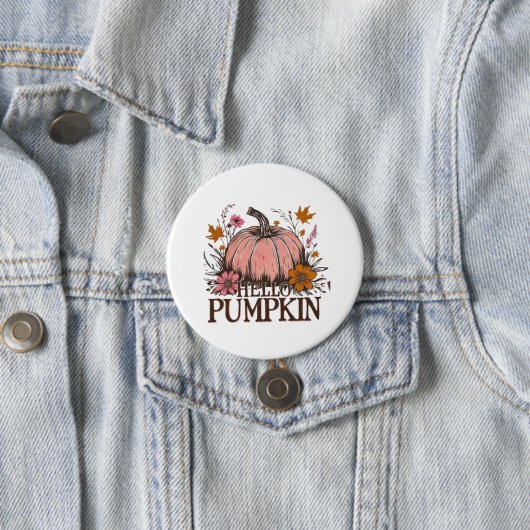 Hello Pumpkin Fall Floral Design 🎃 🍂 Button (Beispiel)