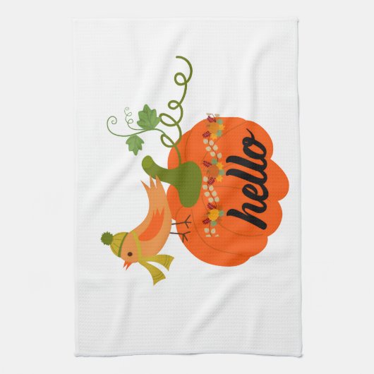 "Hello Pumpkin Fall Kitchtuch - Herbst Bauernhof Geschirrtuch (Vertikal)